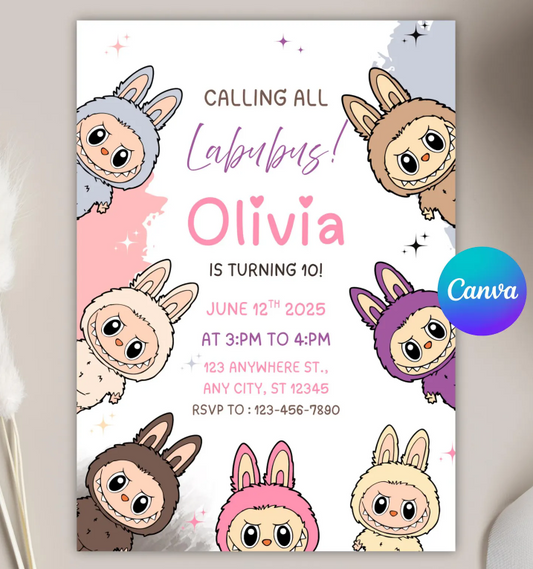 Labubu Birthday Party Invitation: Playful Printable Template